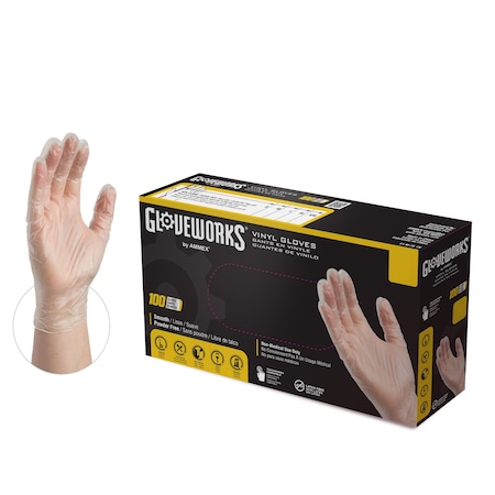 Gloveworks IVPF, Disposable Gloves, 3 mil Palm, Vinyl, Powder-Free, M, 1000 PK, Clear IVPF44100
